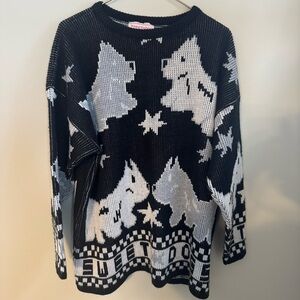 YOUNG FASHION CLUB Vintage SWEATER with Dog Pattern Black & White Size LARGE